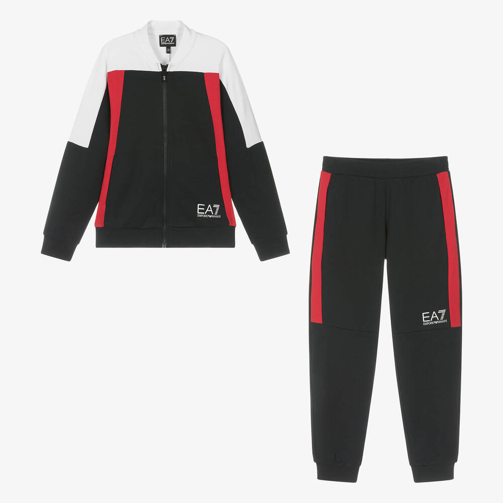 EA7 Emporio Armani-Teen Boys Navy Blue & Red Cotton Tracksuit | Childrensalon Outlet