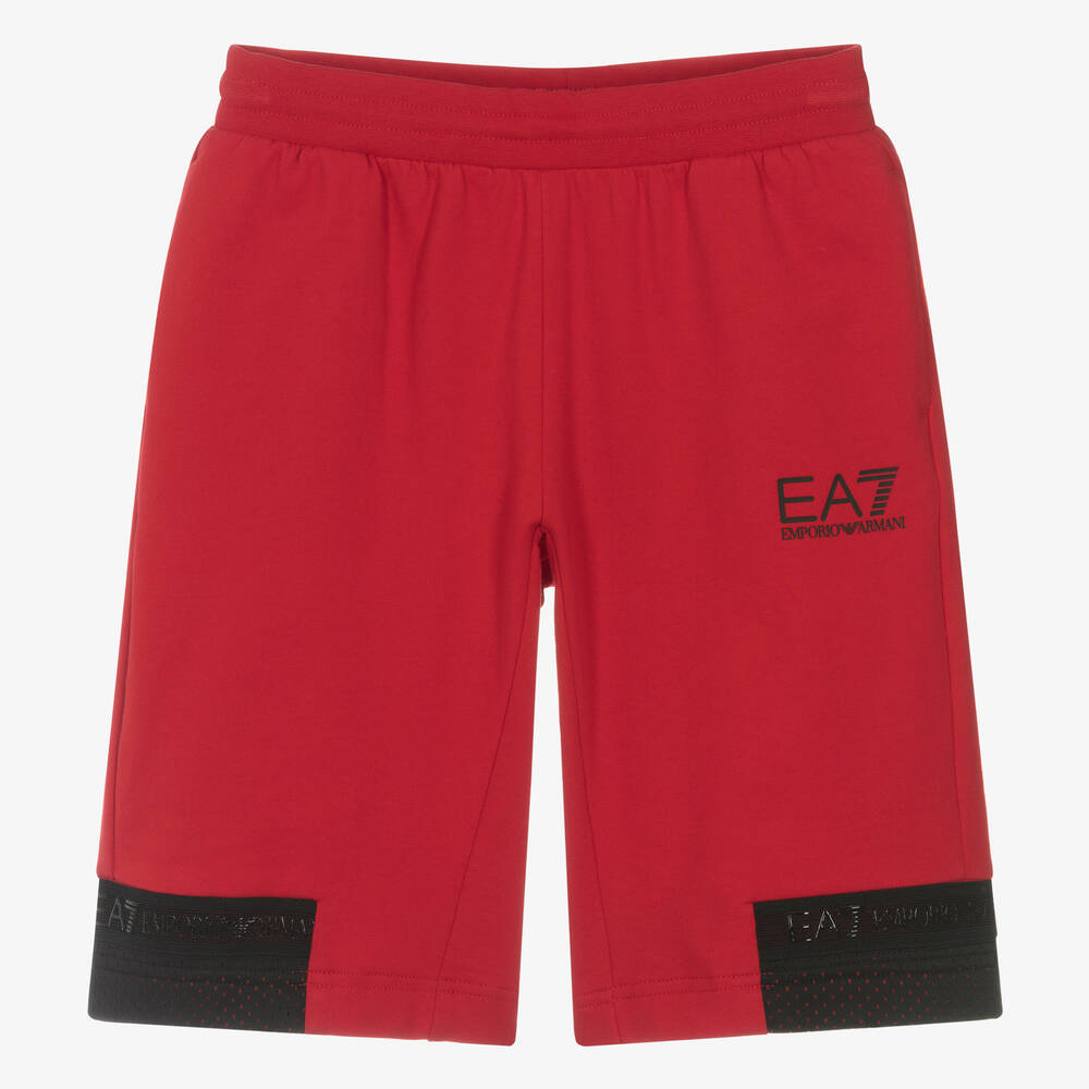 EA7 Emporio Armani Teen Boys Red Cotton Jersey Shorts Childrensalon Outlet