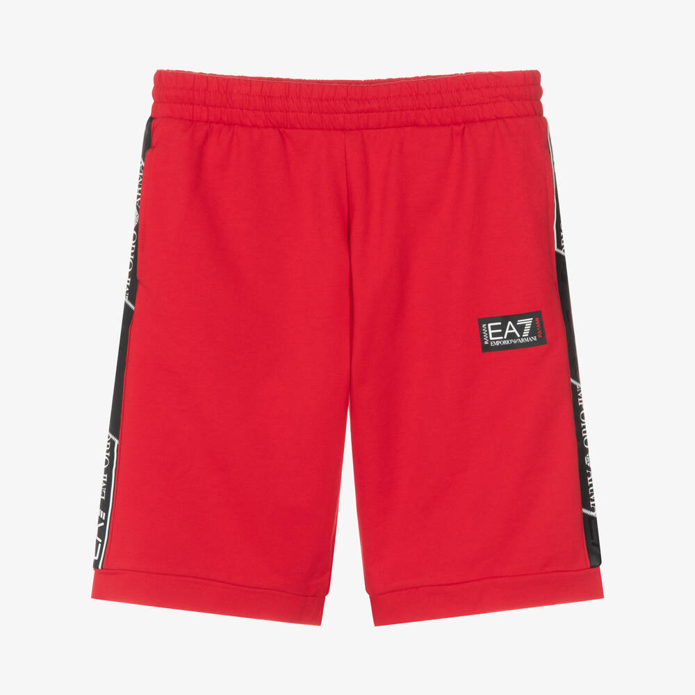 EA7 Emporio Armani - Rote Teen Streifen-Baumwollshorts | Childrensalon