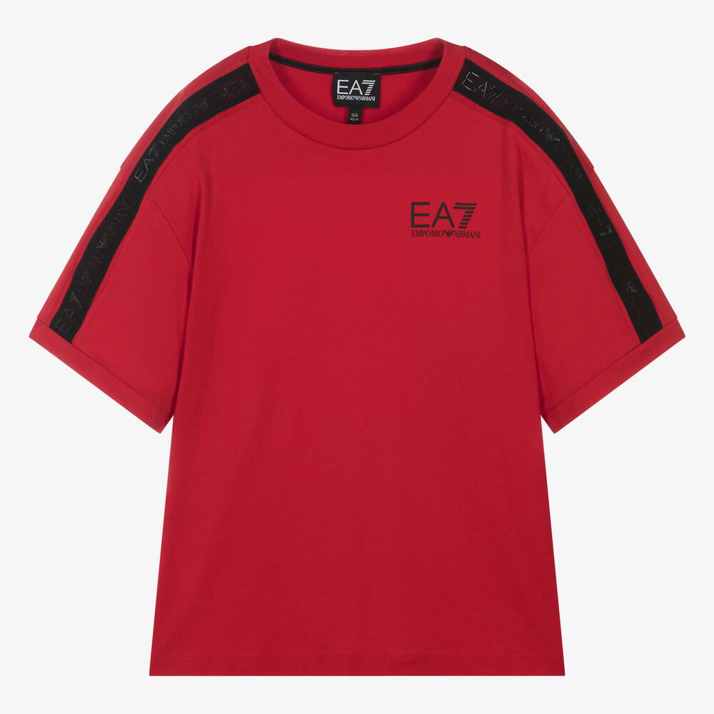 EA7 Emporio Armani Teen Boys Red Cotton Taped T Shirt Childrensalon Outlet
