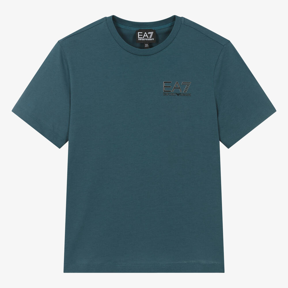 EA7 Emporio Armani-Teen Boys Teal Blue Cotton T-Shirt | Childrensalon Outlet