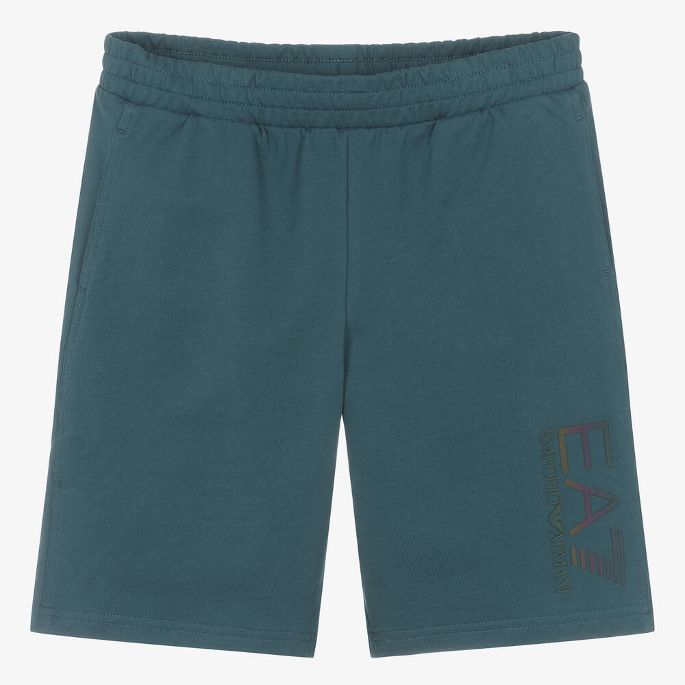 EA7 Emporio Armani-Teen Boys Teal Blue EA7 Cotton Shorts | Childrensalon Outlet
