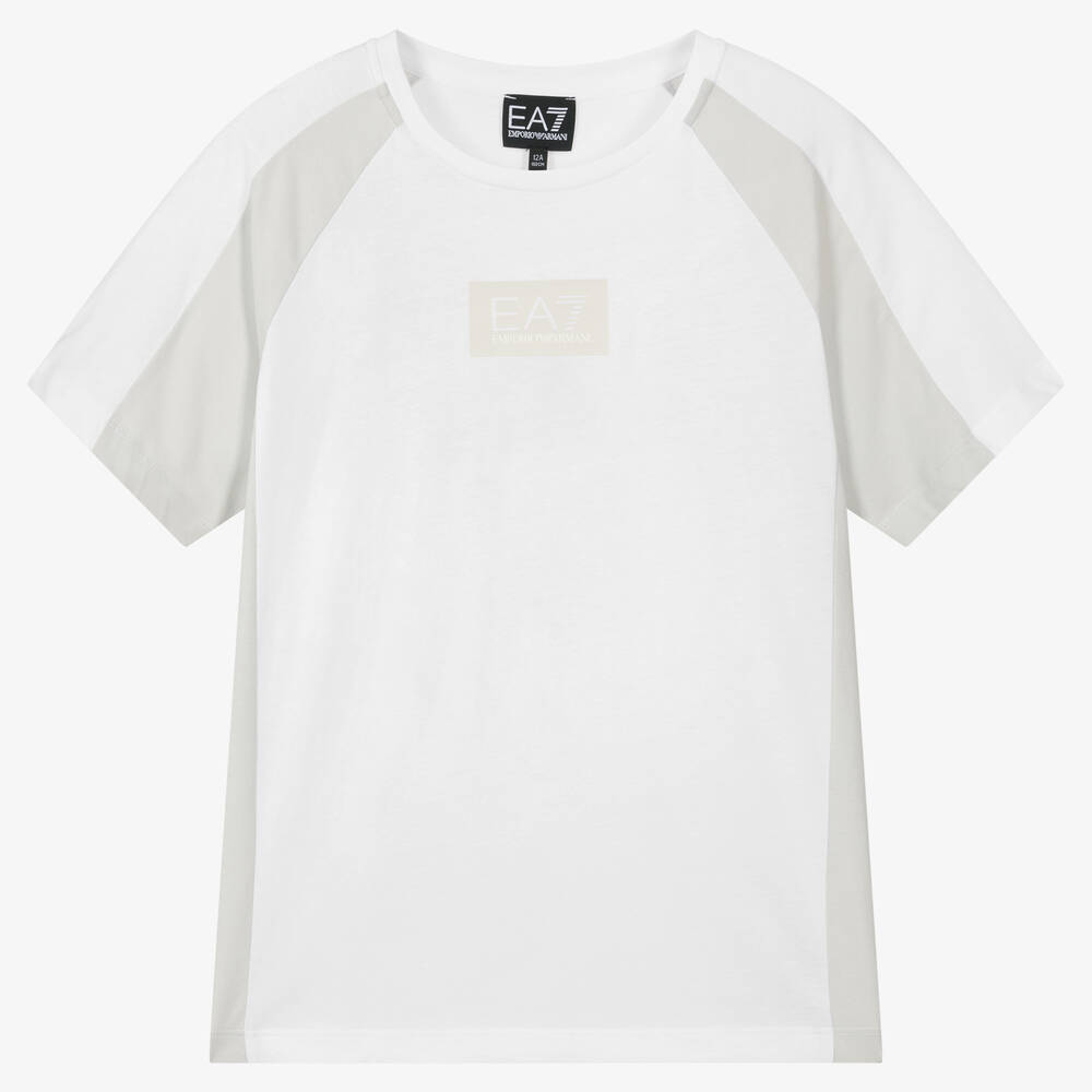 EA7 Emporio Armani - T-shirt blanc et gris ado garçon | Childrensalon