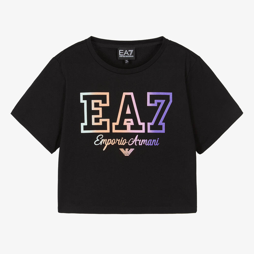Teen Girls Black Cotton Cropped T Shirt