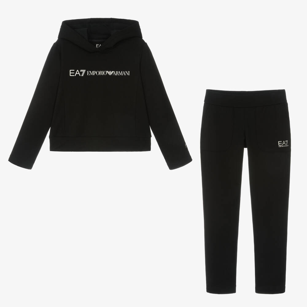 EA7 Emporio Armani - بدلة رياضية قطن جيرسي لون أسود للمراهقات | Childrensalon