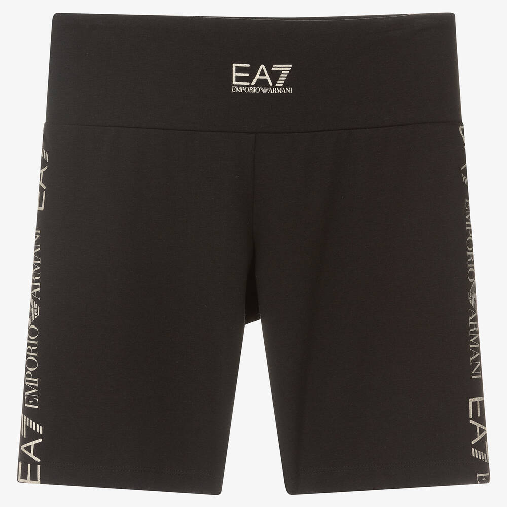 EA7 Emporio Armani - Teen Girls Black Cotton Logo Shorts | Childrensalon