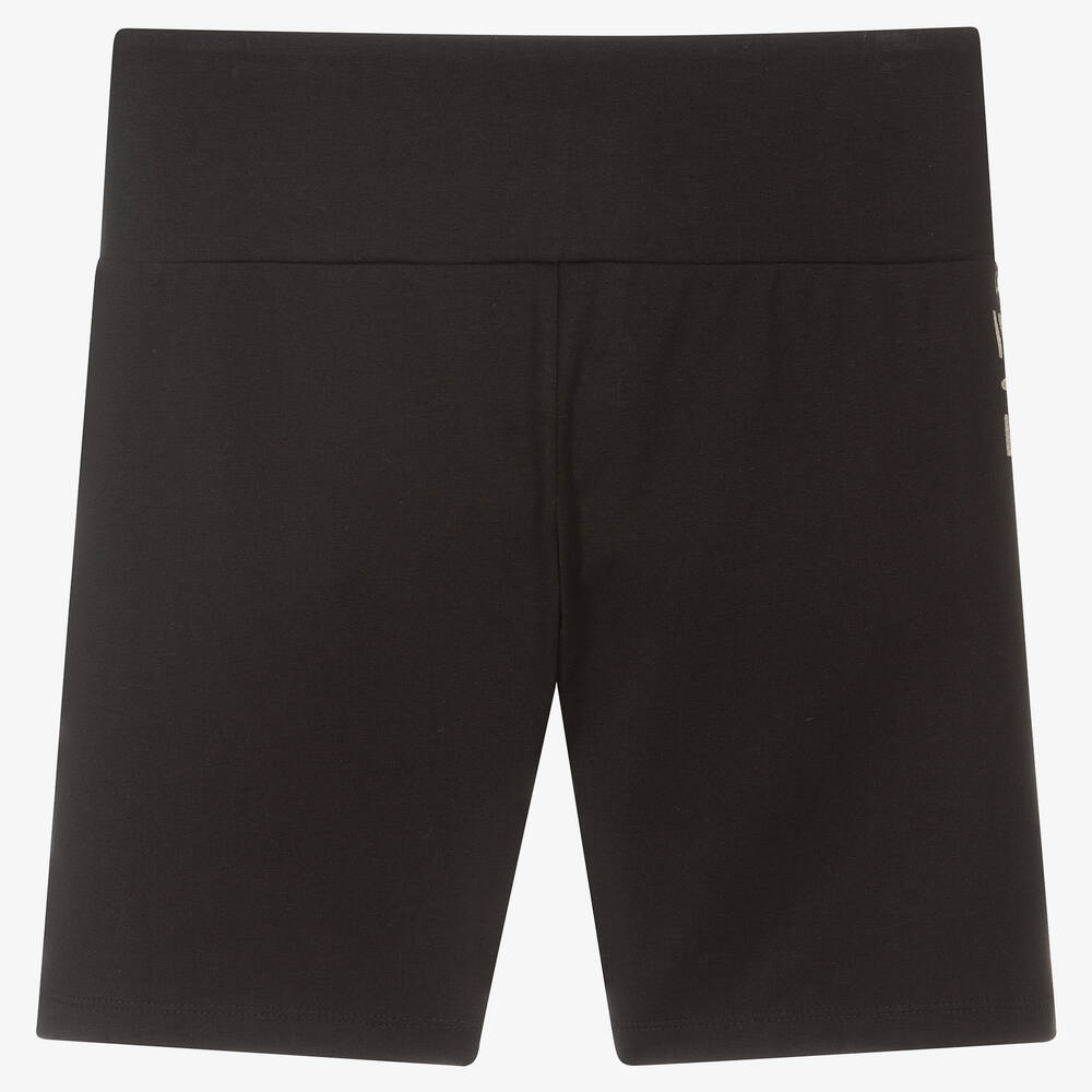 EA7 Emporio Armani-Teen Girls Black Cotton Logo Shorts | Childrensalon Outlet