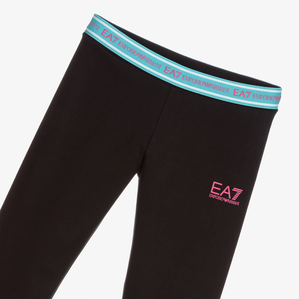 EA7 Emporio Armani-Teen Girls Black Logo Leggings | Childrensalon Outlet