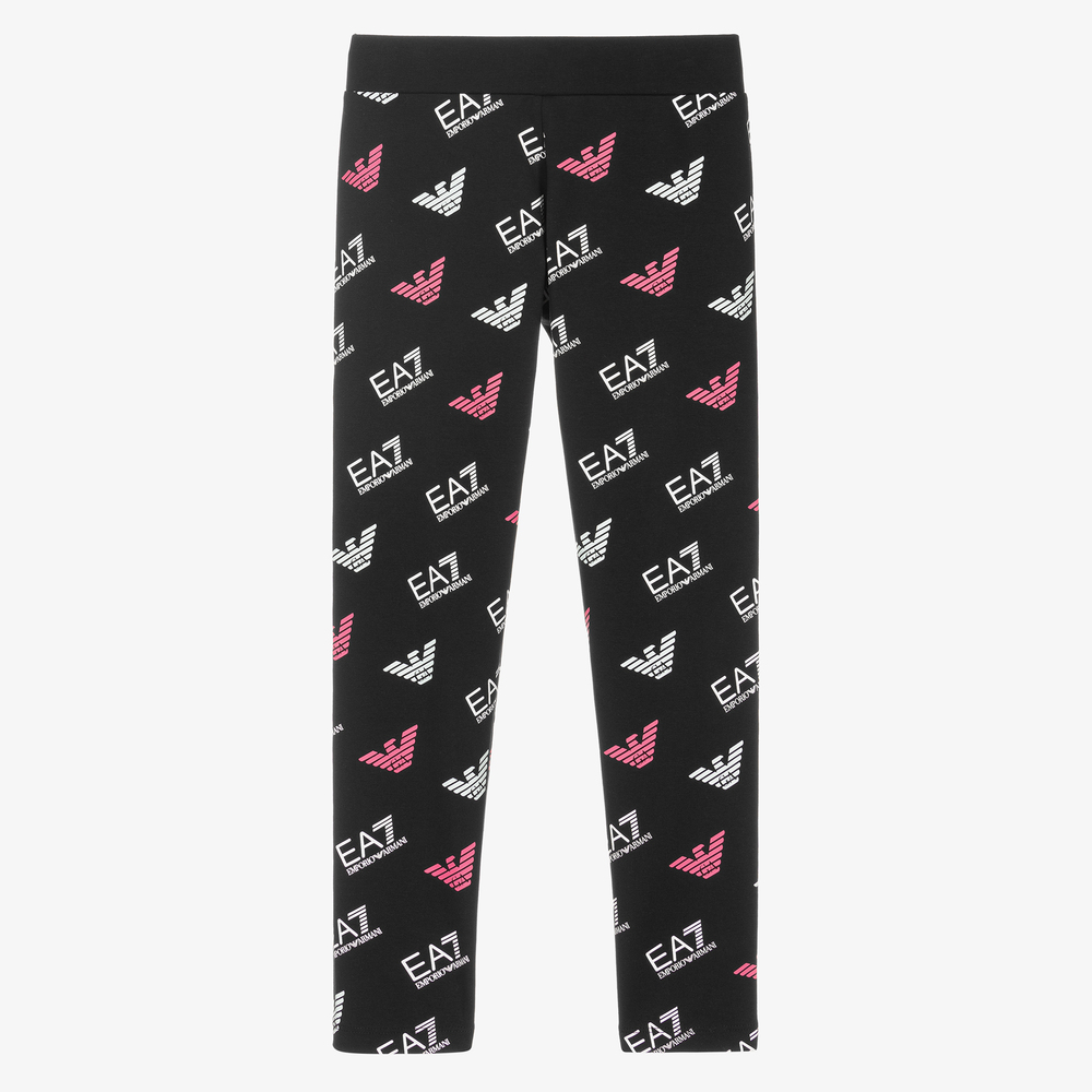 EA7 Emporio Armani - Teen Girls Black Logo Leggings | Childrensalon