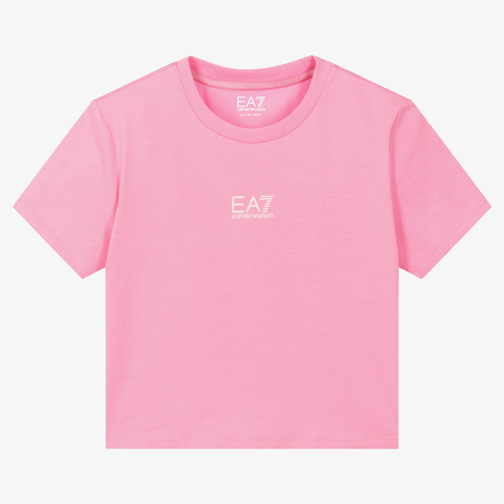 EA7 Emporio Armani - Розовая хлопковая футболка | Childrensalon