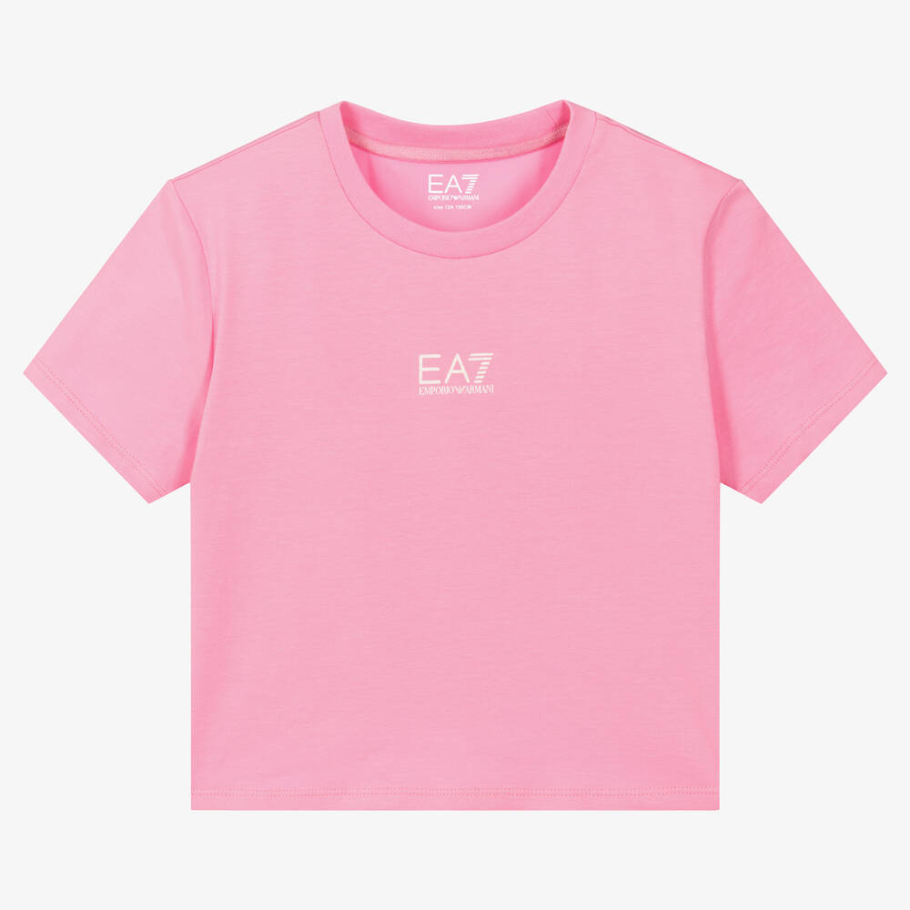 EA7 Emporio Armani - Teen Girls Pink Cotton Logo T-Shirt | Childrensalon