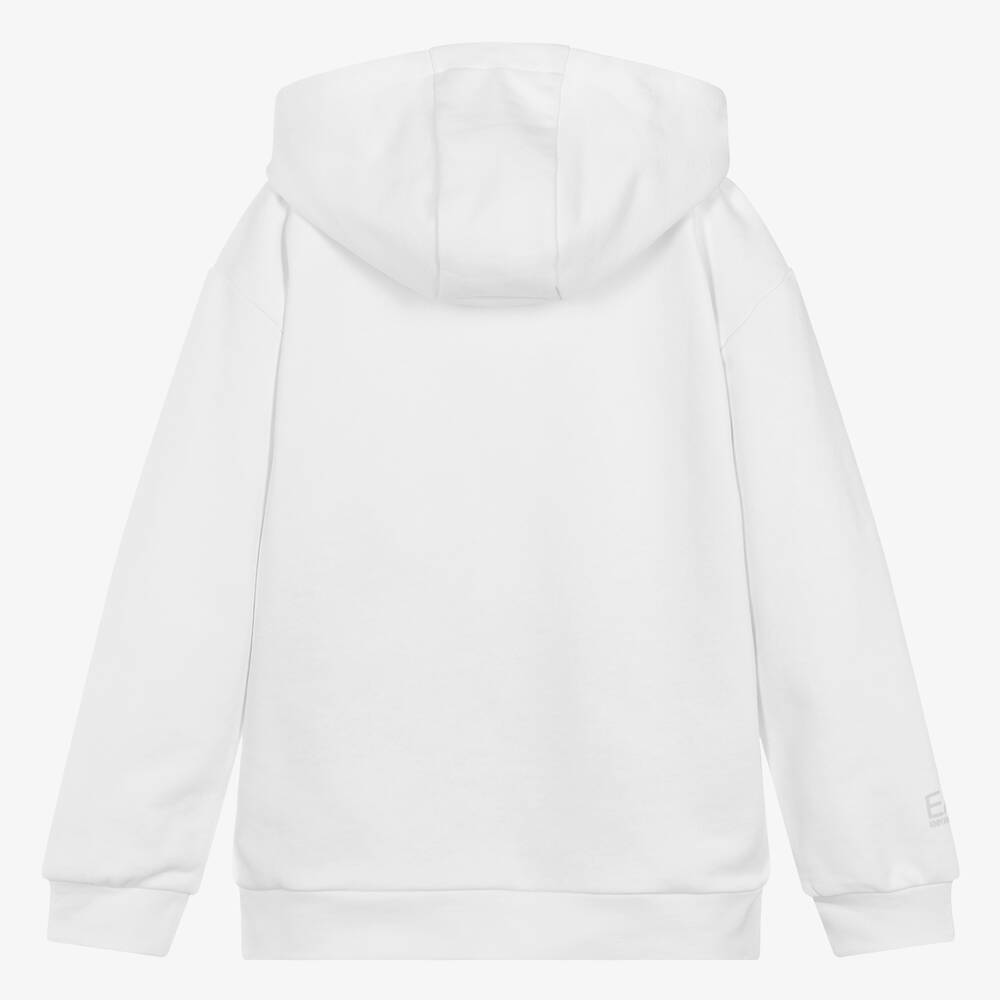 EA7 Emporio Armani Teen Girls White Green Cotton Hoodie Childrensalon Outlet