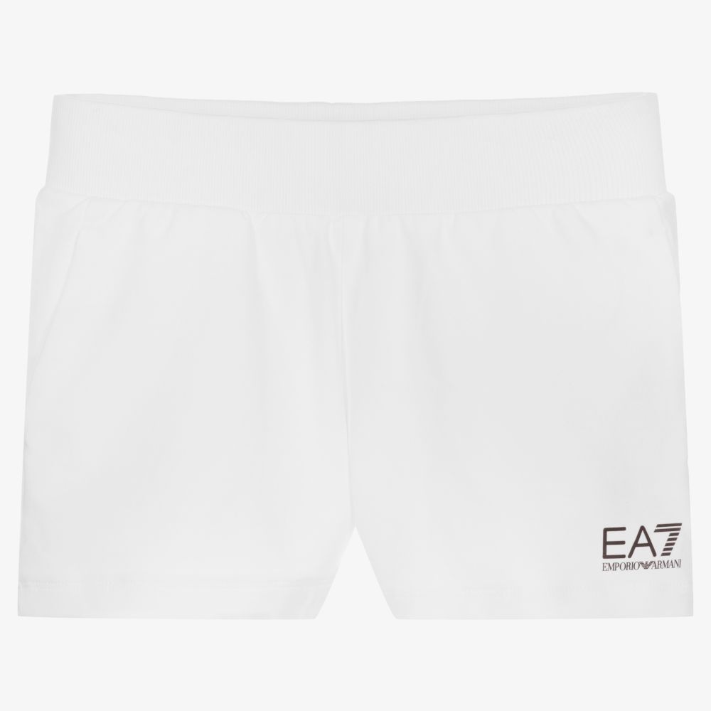 EA7 Emporio Armani - Teen Girls White Logo Shorts | Childrensalon