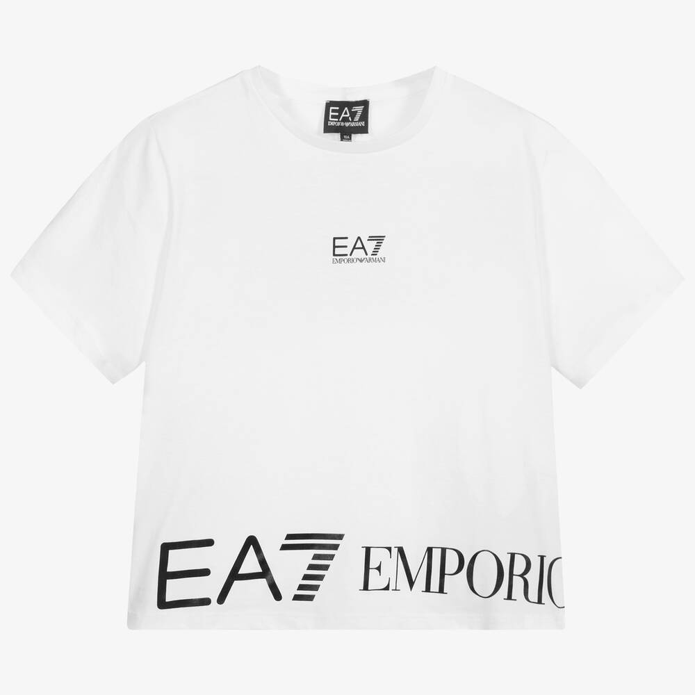 EA7 Emporio Armani-Teen Girls White Logo T-Shirt | Childrensalon Outlet