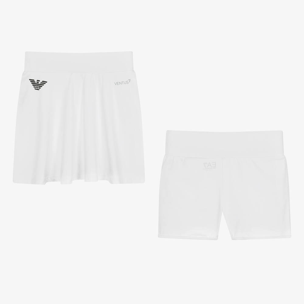 EA7 Emporio Armani-Teen Girls White Ventus7 Tennis Skirt & Shorts Set | Childrensalon Outlet
