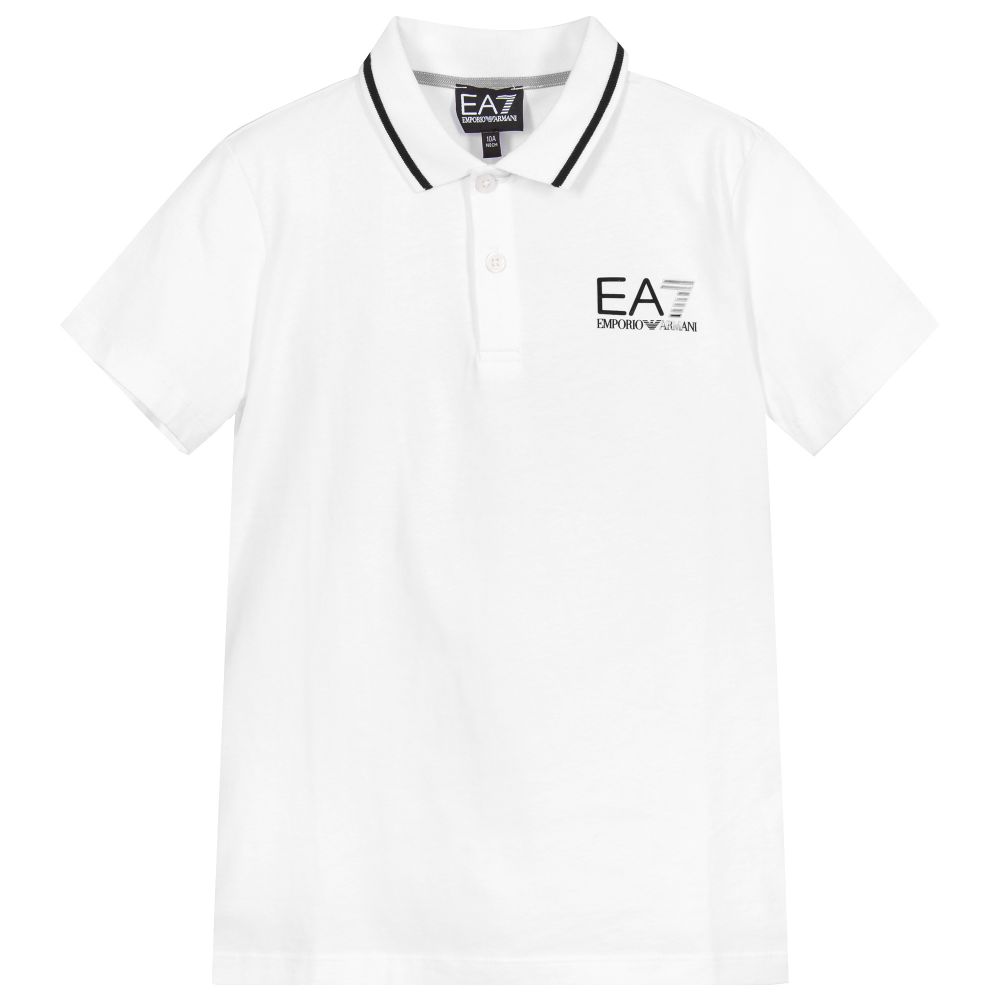 EA7 Emporio Armani-Teen White Logo Polo Shirt | Childrensalon Outlet