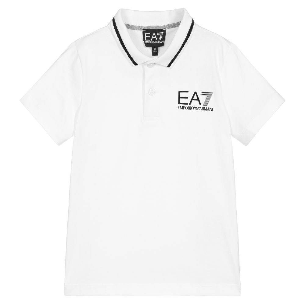 EA7 Emporio Armani-White Cotton Logo Polo Shirt | Childrensalon Outlet