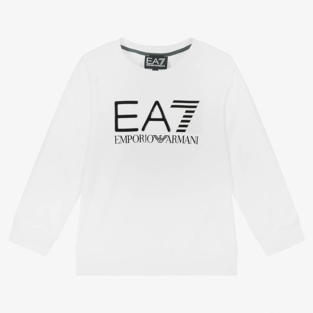 EA7 Emporio Armani - سويتشيرت قطن لون أبيض للأولاد | Childrensalon