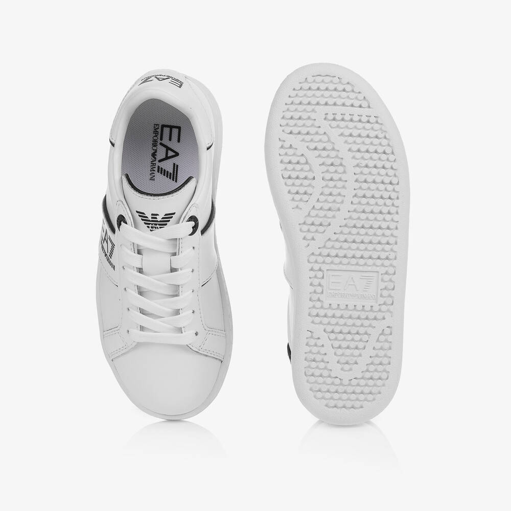 EA7 Emporio Armani-White Leather Lace-Up Trainers | Childrensalon Outlet