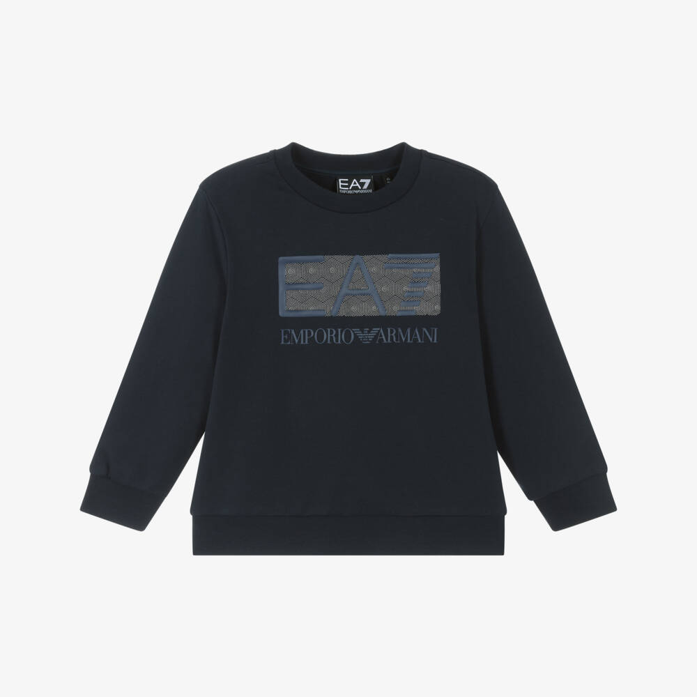 EA7 Emporio Armani-Young Gentlemen's Navy Patterned Sweatshirt | Childrensalon Outlet