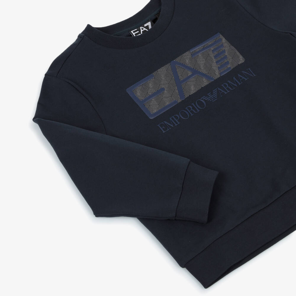 EA7 Emporio Armani-Young Gentlemen's Navy Patterned Sweatshirt | Childrensalon Outlet