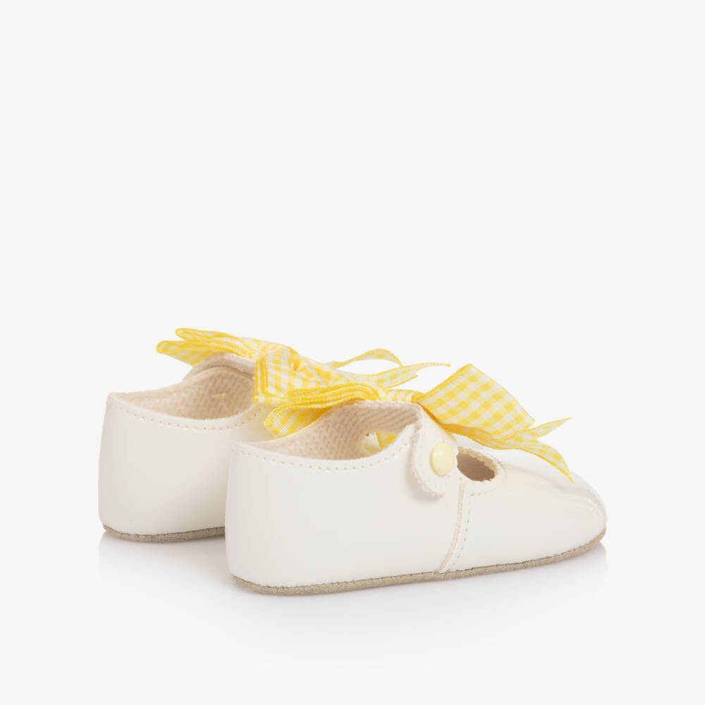 Early Days-Baby Girls White Pre-Walker Shoes with Yellow Gingham Bows | Childrensalon Outlet