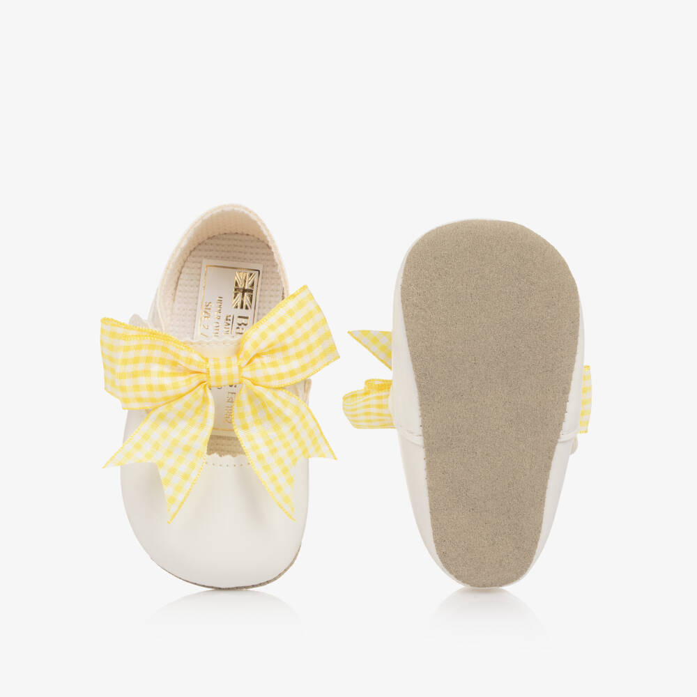 Early Days-Baby Girls White Pre-Walker Shoes with Yellow Gingham Bows | Childrensalon Outlet