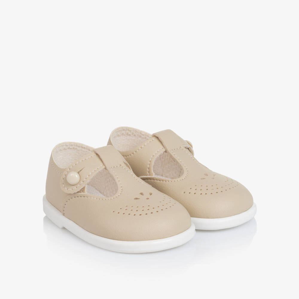 Early Days-Beige T-Bar First Walker Shoes | Childrensalon Outlet