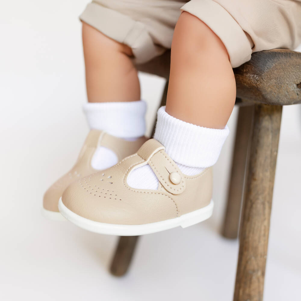 Early Days-Beige T-Bar First Walker Shoes | Childrensalon Outlet