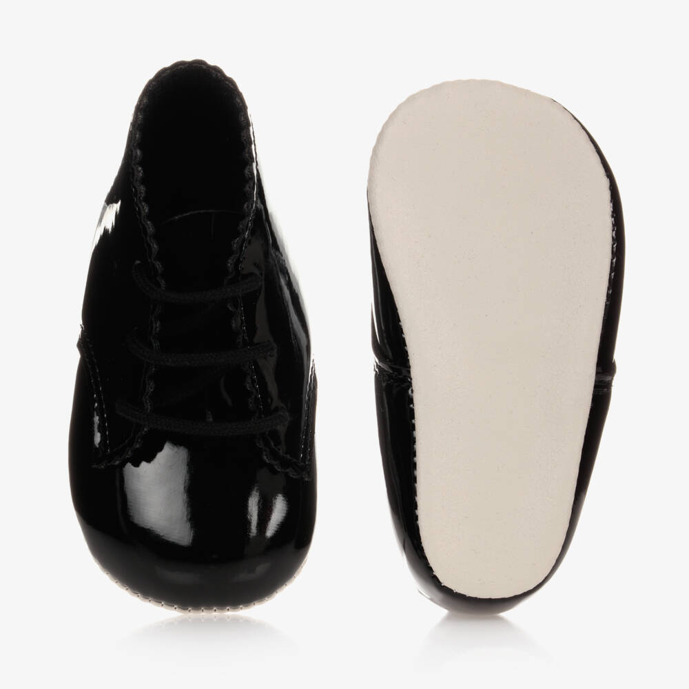 Early Days-Black Patent Lace-Up Baby Shoes | Childrensalon Outlet
