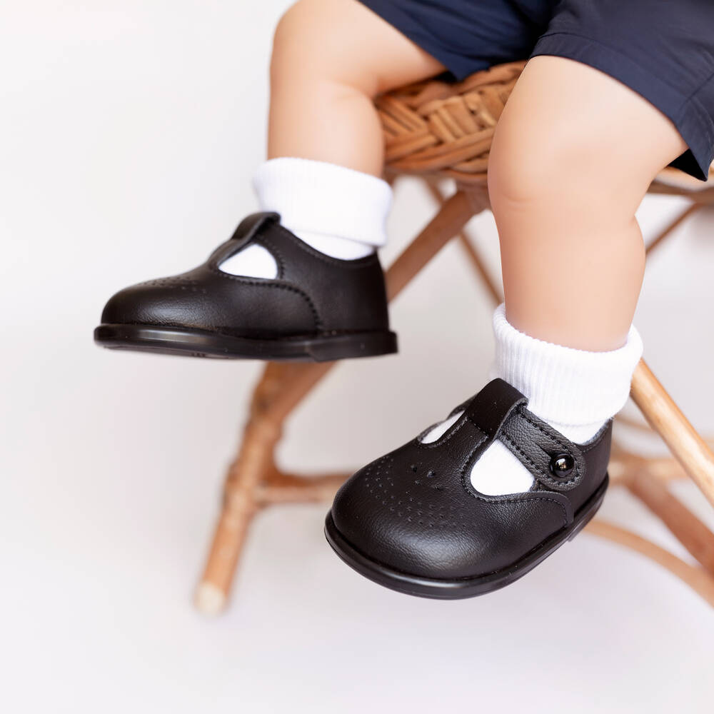Early Days-Black T-Bar First Walker Shoes | Childrensalon Outlet