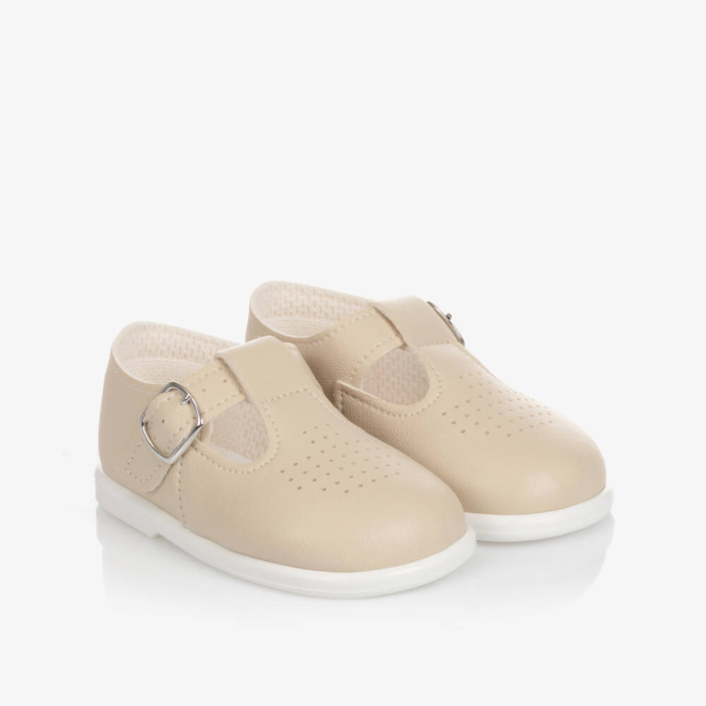 Early Days-Boys Beige T-Bar Walker Shoes | Childrensalon Outlet