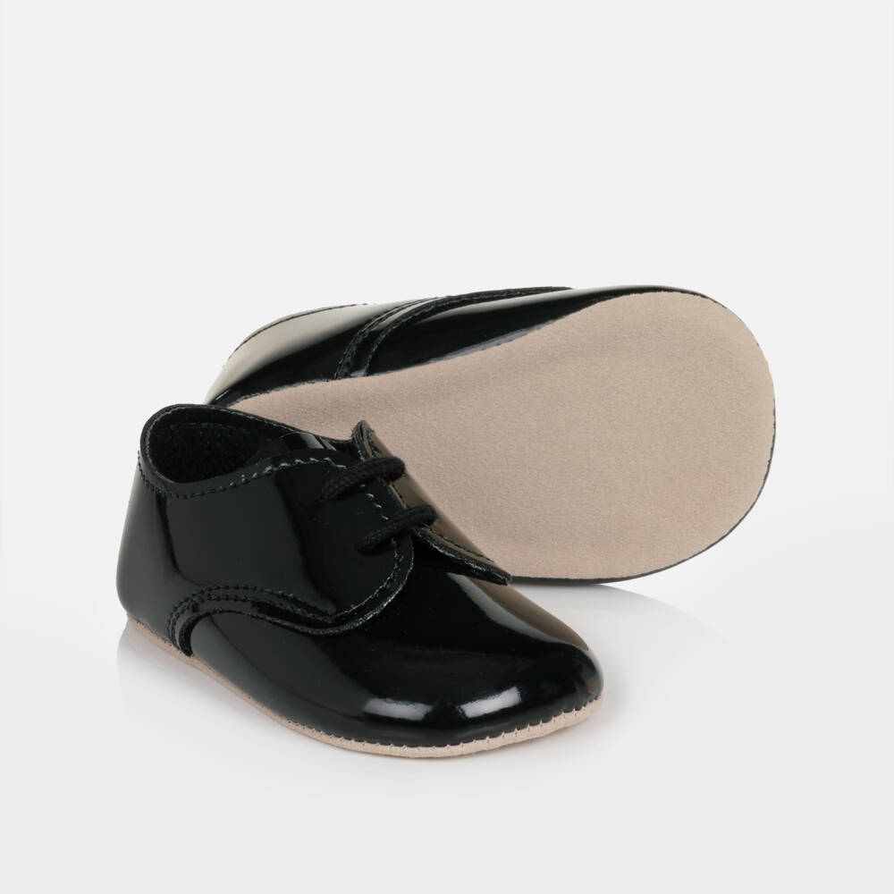 Early Days-Boys Black Faux Leather Pre-Walkers | Childrensalon Outlet