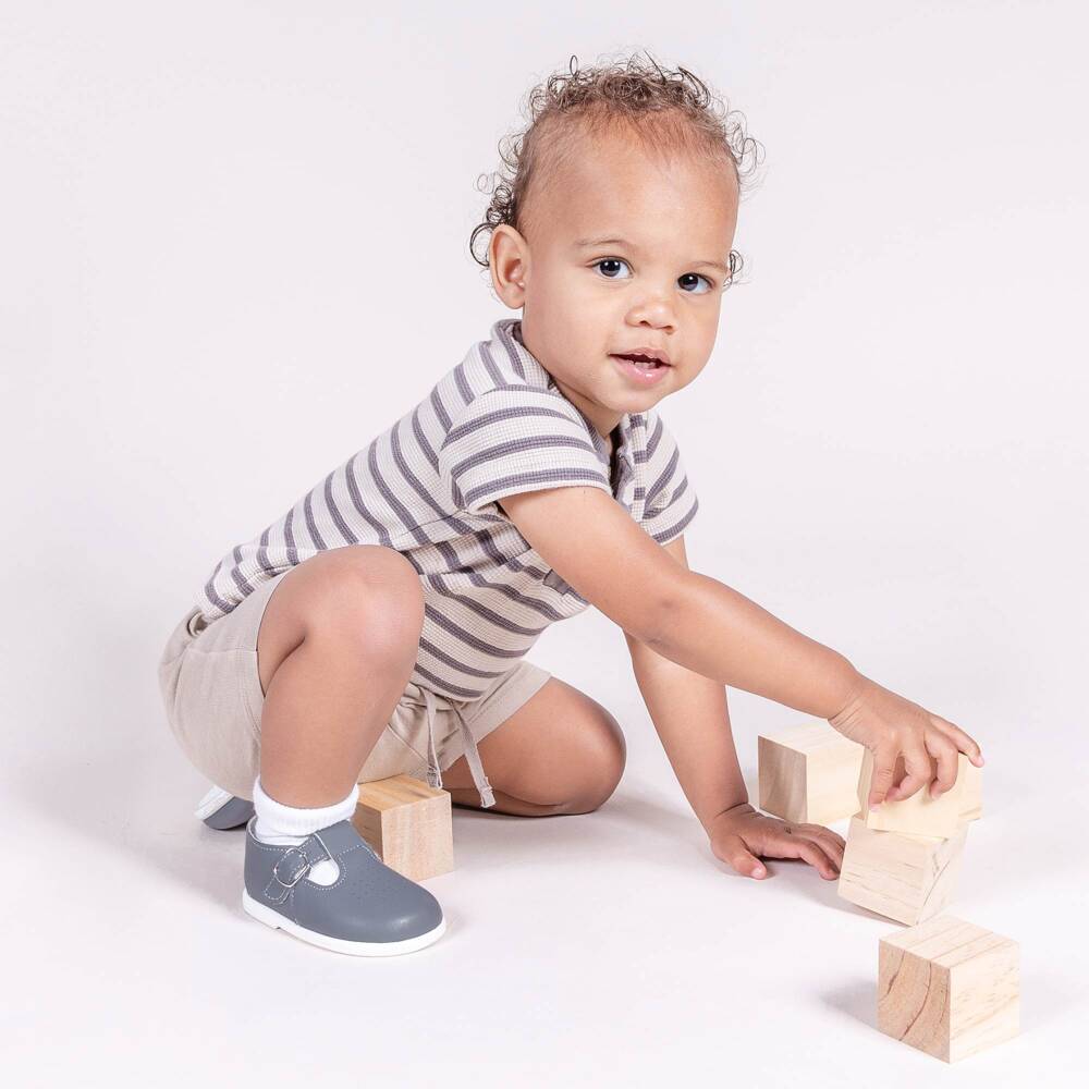 Early Days-Boys Grey T-Bar Learning Shoes | Childrensalon Outlet
