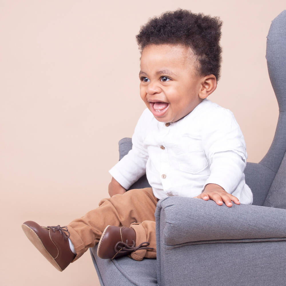 Early Days-Brown Leather Lace-Up Pre-Walker Shoes | Childrensalon Outlet