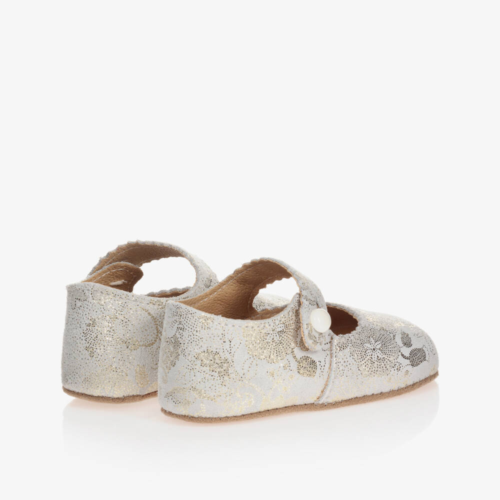 Early Days-Girls Gold Floral Leather First Walkers | Childrensalon Outlet