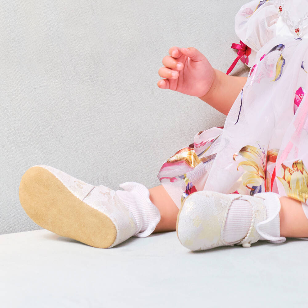 Early Days-Girls Gold Floral Leather First Walkers | Childrensalon Outlet