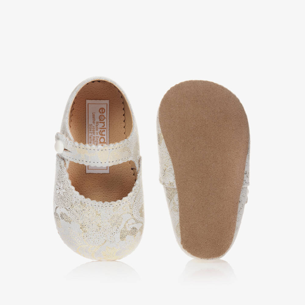 Early Days-Girls Gold Floral Leather First Walkers | Childrensalon Outlet