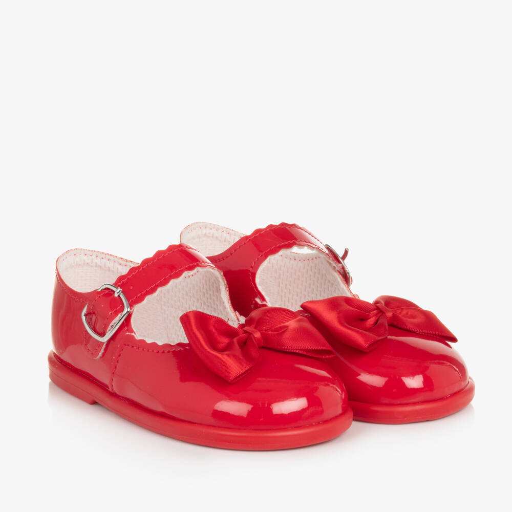Early Days-Girls Scarlet Satin Bow Walkers | Childrensalon Outlet