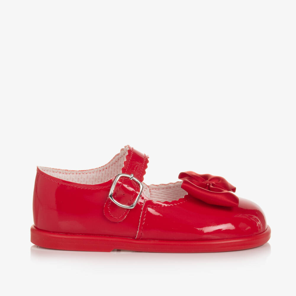Early Days-Girls Scarlet Satin Bow Walkers | Childrensalon Outlet