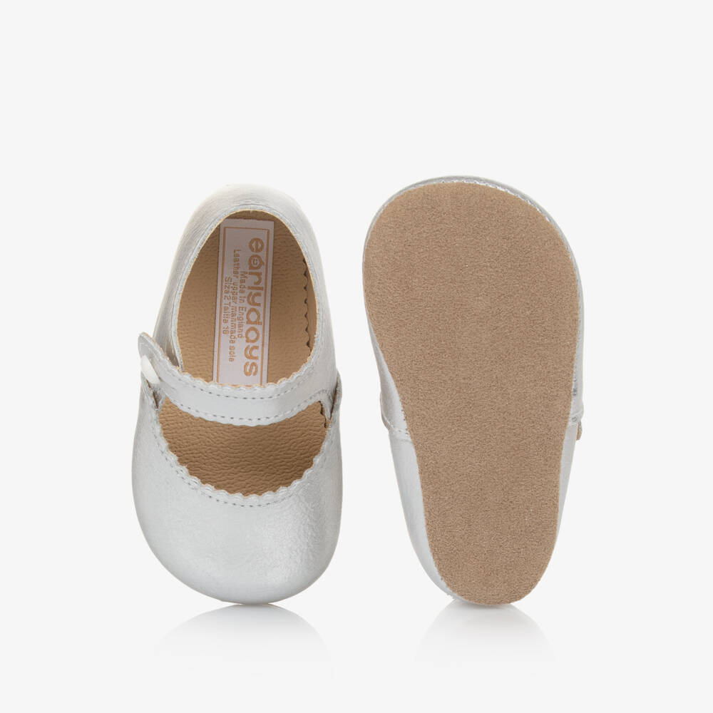 Early Days-Girls Silver Leather First Shoes | Childrensalon Outlet