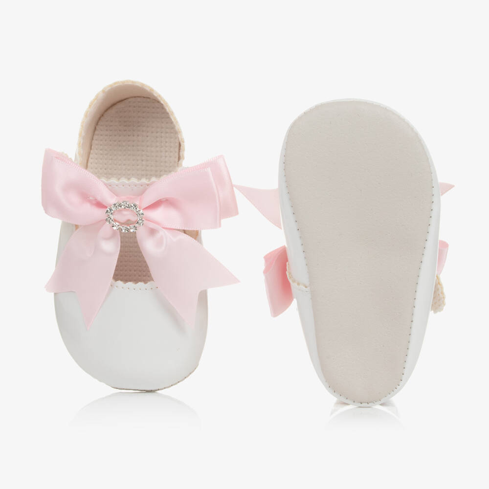 Early Days-Girls White Patent Pre-Walker Shoes with Pink Bow | Childrensalon Outlet
