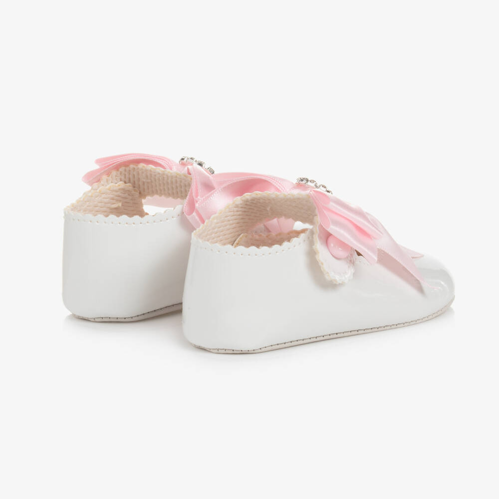 Early Days-Girls White Patent Pre-Walker Shoes with Pink Bow | Childrensalon Outlet