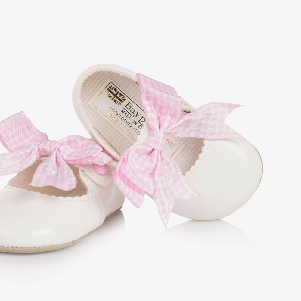 Early Days-Girls White Shoes with Pink Gingham Bows | Childrensalon Outlet