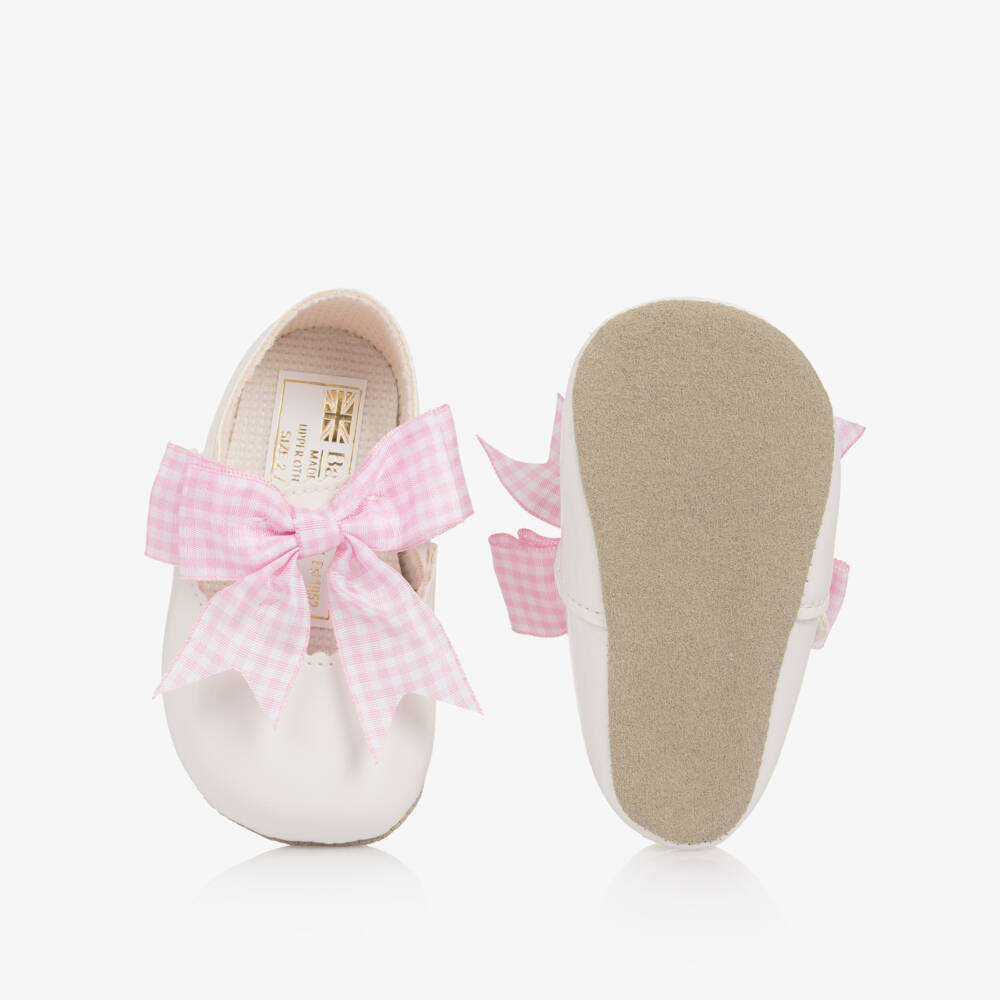 Early Days-Girls White Shoes with Pink Gingham Bows | Childrensalon Outlet