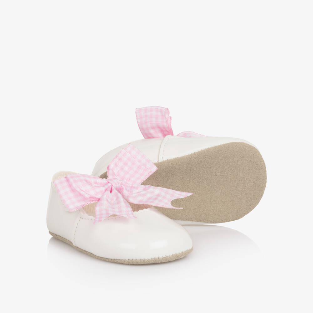 Early Days-Girls White Shoes with Pink Gingham Bows | Childrensalon Outlet