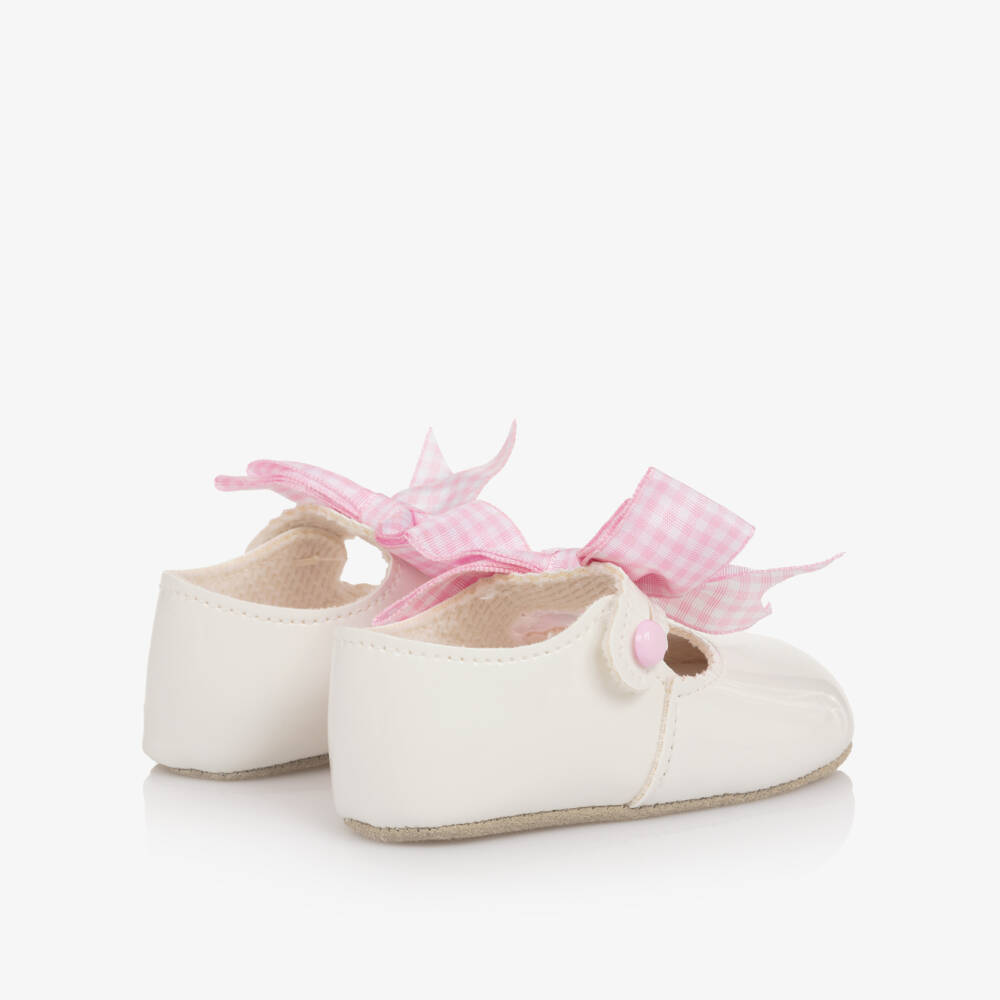 Early Days-Girls White Shoes with Pink Gingham Bows | Childrensalon Outlet