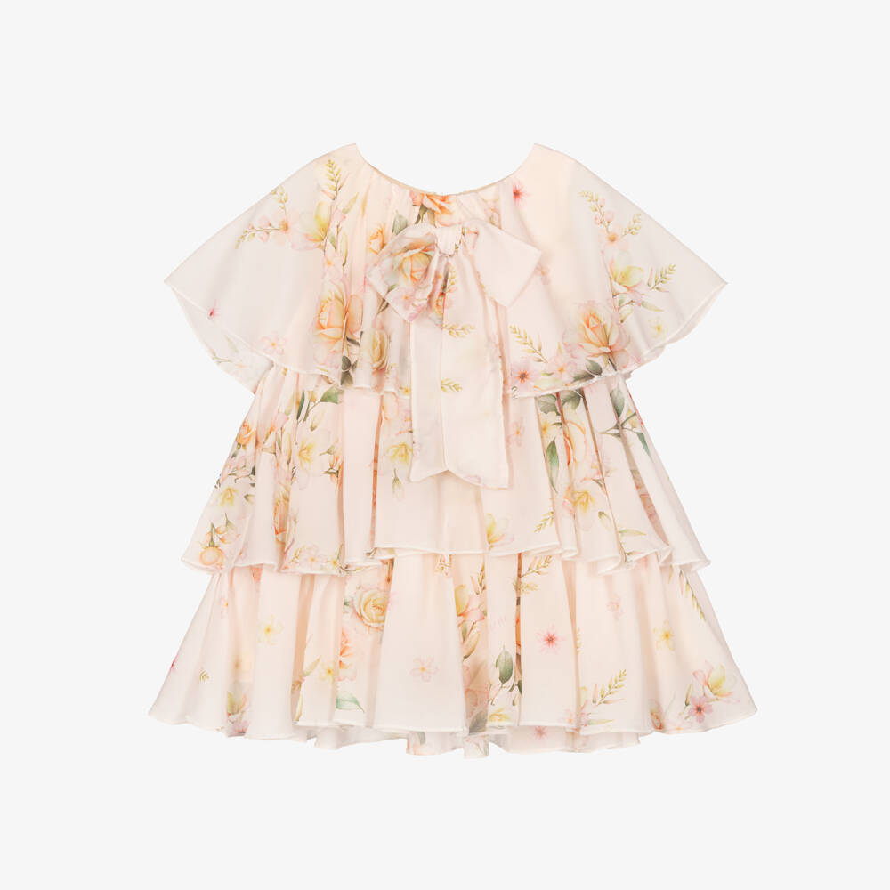 EIRENE-Baby Girls Blush Pink Chiffon Floral Print Dress | Childrensalon Outlet