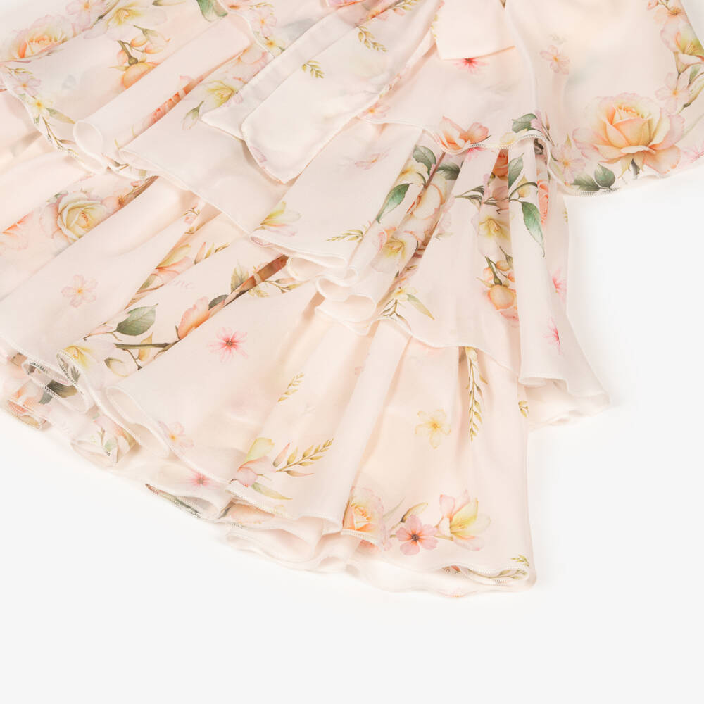 EIRENE-Baby Girls Blush Pink Chiffon Floral Print Dress | Childrensalon Outlet