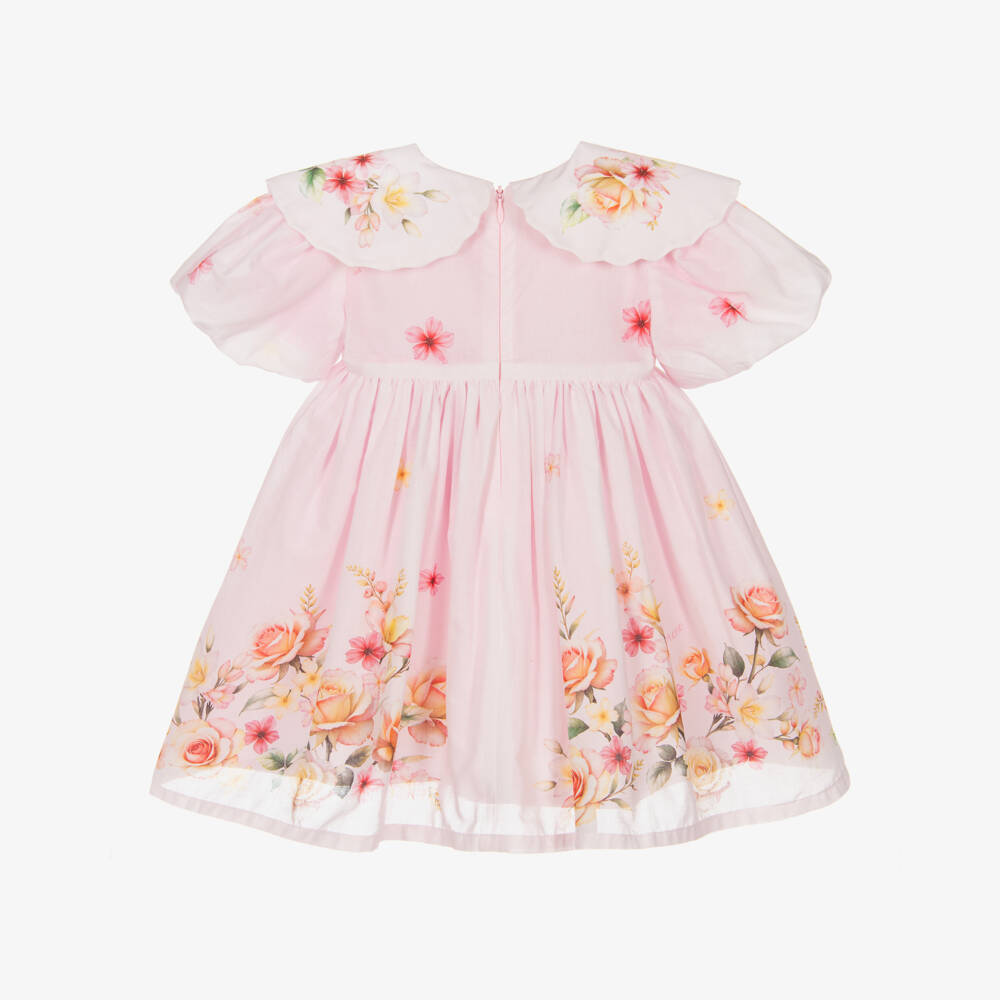 EIRENE-Baby Girls Pale Pink Cotton Floral Dress | Childrensalon Outlet